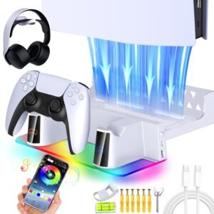WAYCOM PS5 Wall Mount Kit with Charging Station RGB LED Light for PS5 and PS5 Slim Disk and Digital Consoles (NEW)